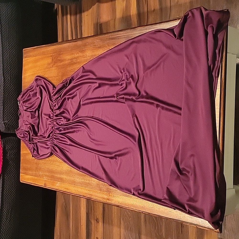 Womens size Small. Long/Maxi, Sleeveless, tie neck, plum/burgundy colored dress